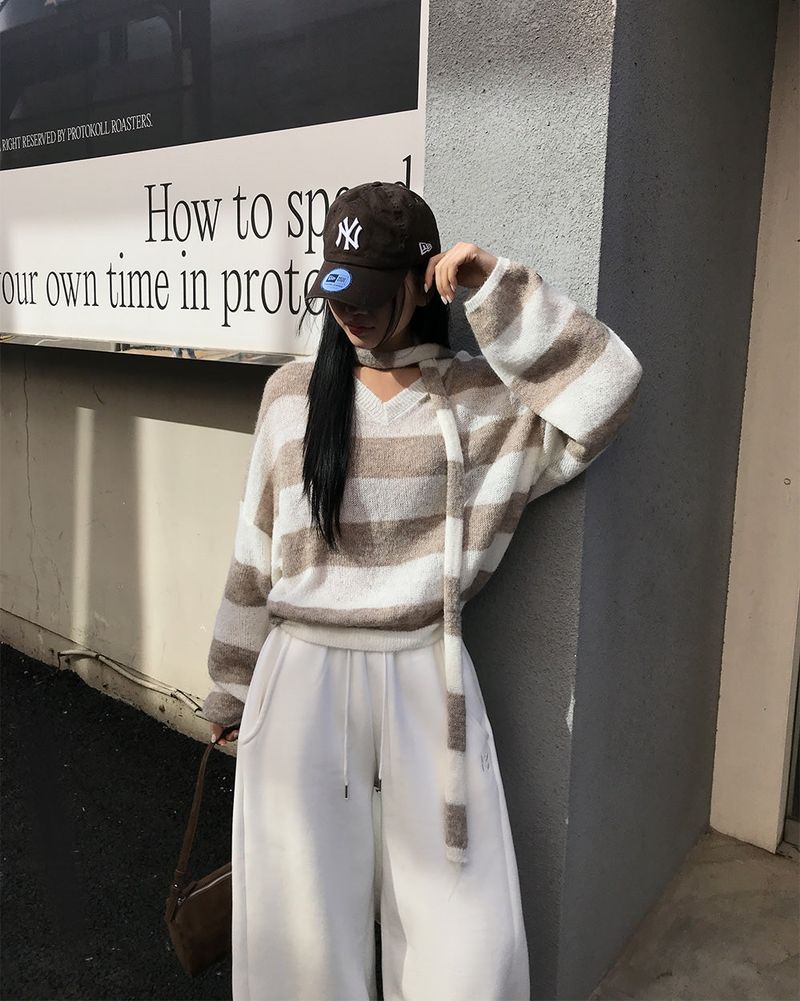 [ORIGINAL] LACKUN Striped Muffler Knit Set