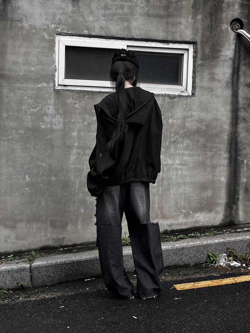 black destroyed wide denim