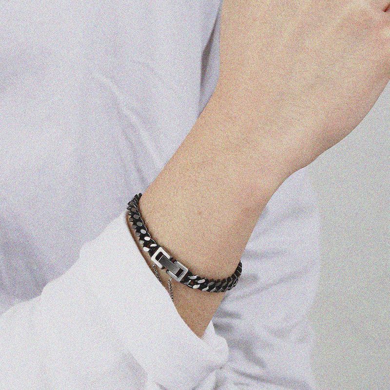 SVB-1023 Black & Silver Wide Chain Bracelet