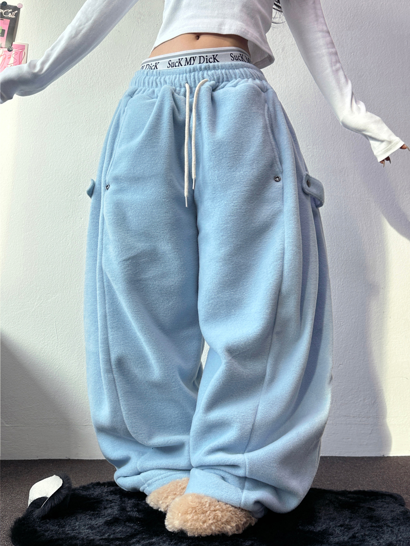 BOTH-SIDES FLEECE SNAP LONG PANTS 🧸🩵🤍6COLOR