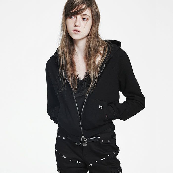 HOLY NUMBER 7(ホーリーナンバーセブン)の「Holy Symbol Crop Hooded Zip-Up_BLACK(Tops)」