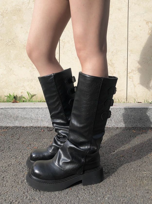 anyonemore（エニーワンモアー）の「Hapa Leather Warmer Buckle Platform Sole Long Boots（Shoes）」