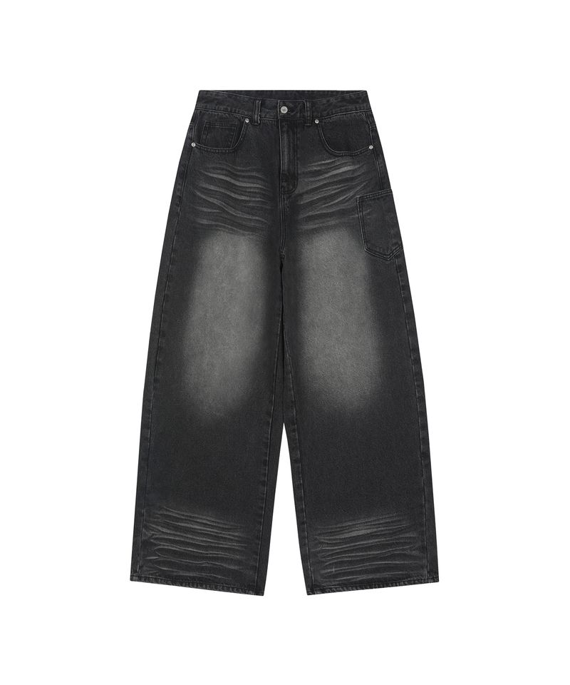 Vintage Washed Side Pocket Denim Pants - BLACK
