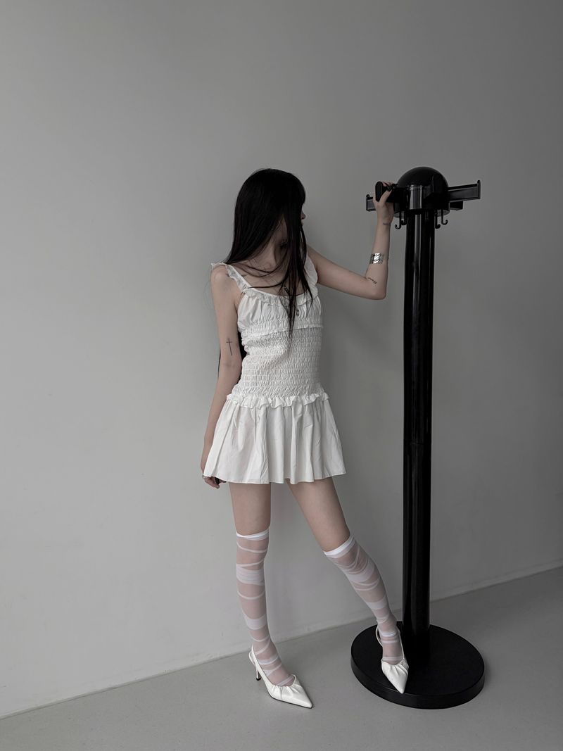 smocked frill mini one-piece