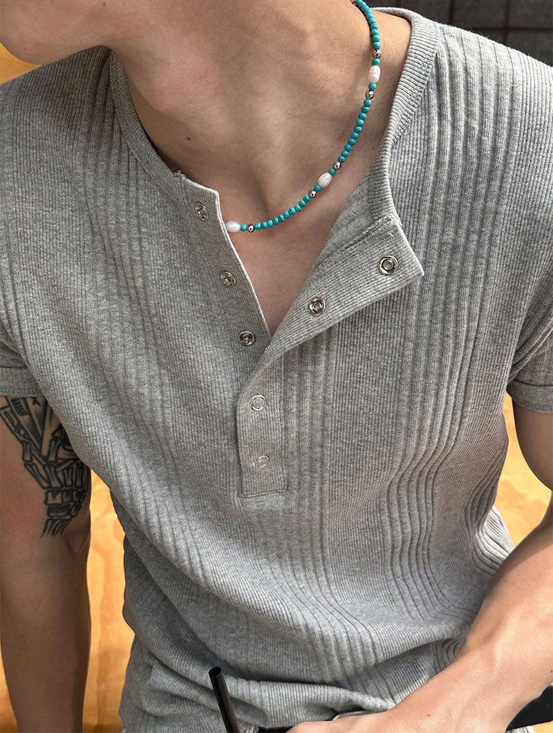 [HANDMADE] Aqua stone pearl necklace