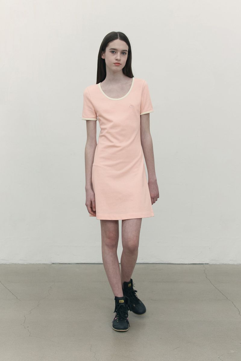 SMALL CHERRY ROUND NECK DRESS [SALMON]