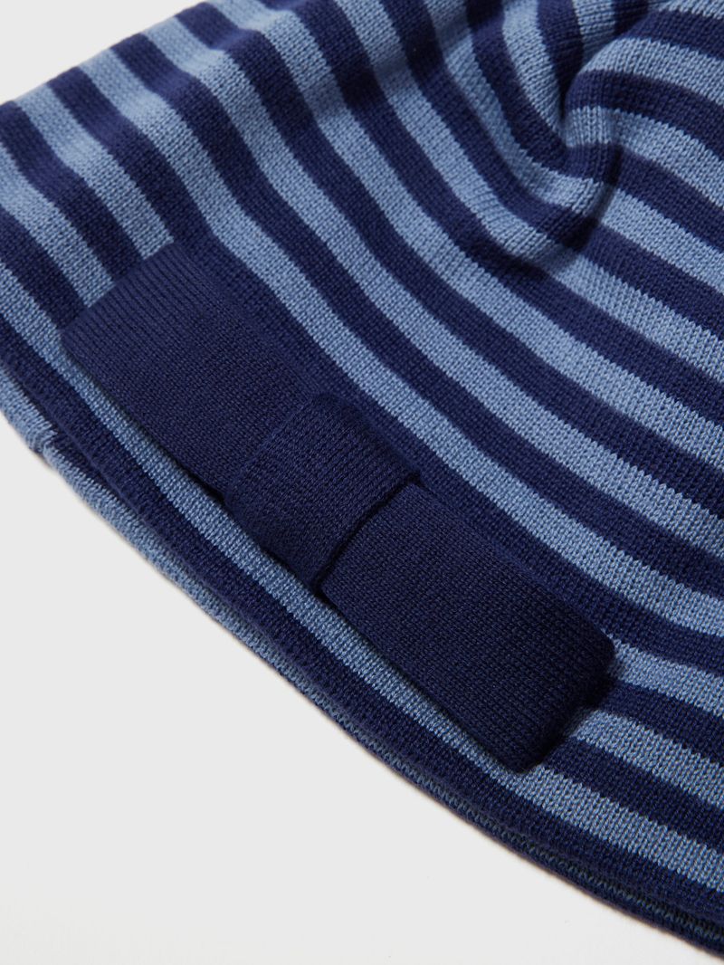 SOFT BOW BEANIE STRIPE BLUE