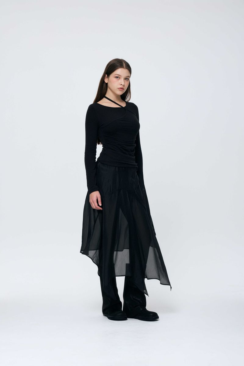 ELAN LINE WRAP SKIRT / BLACK