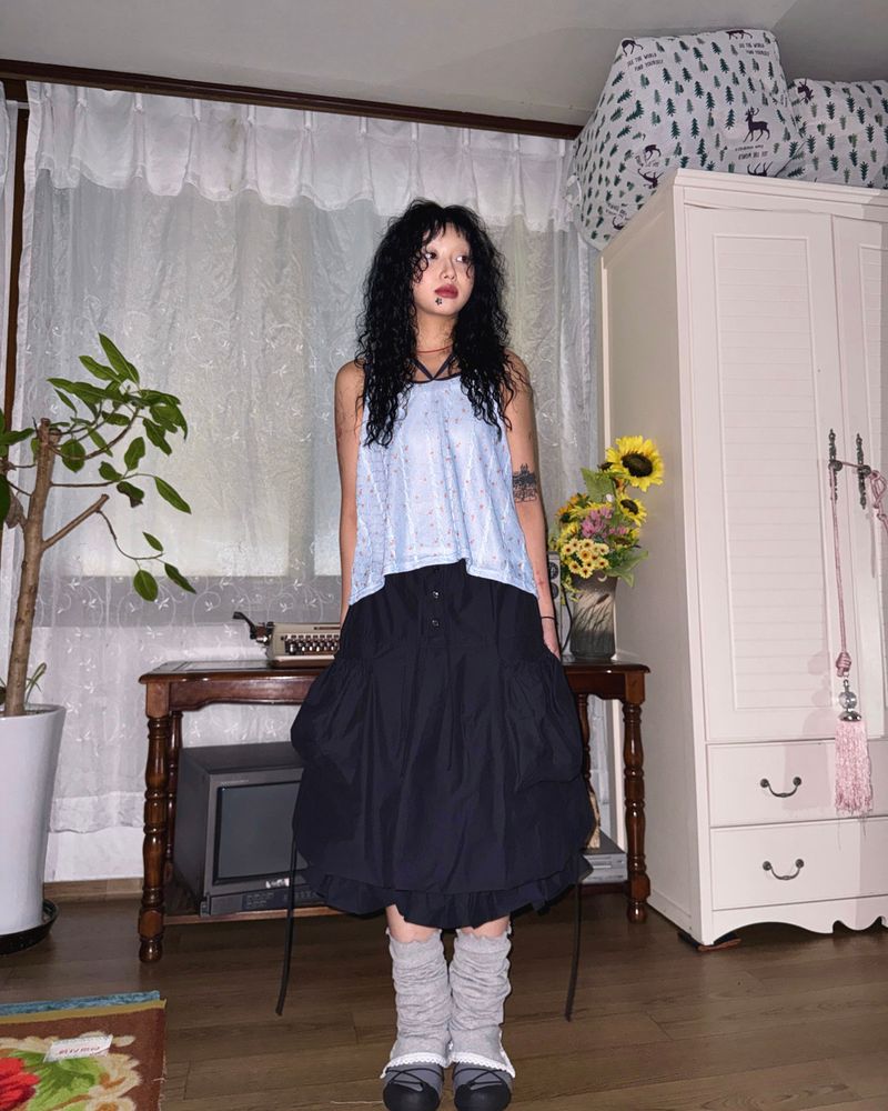 (3color) Frill Around Pocket Balloon Skirt