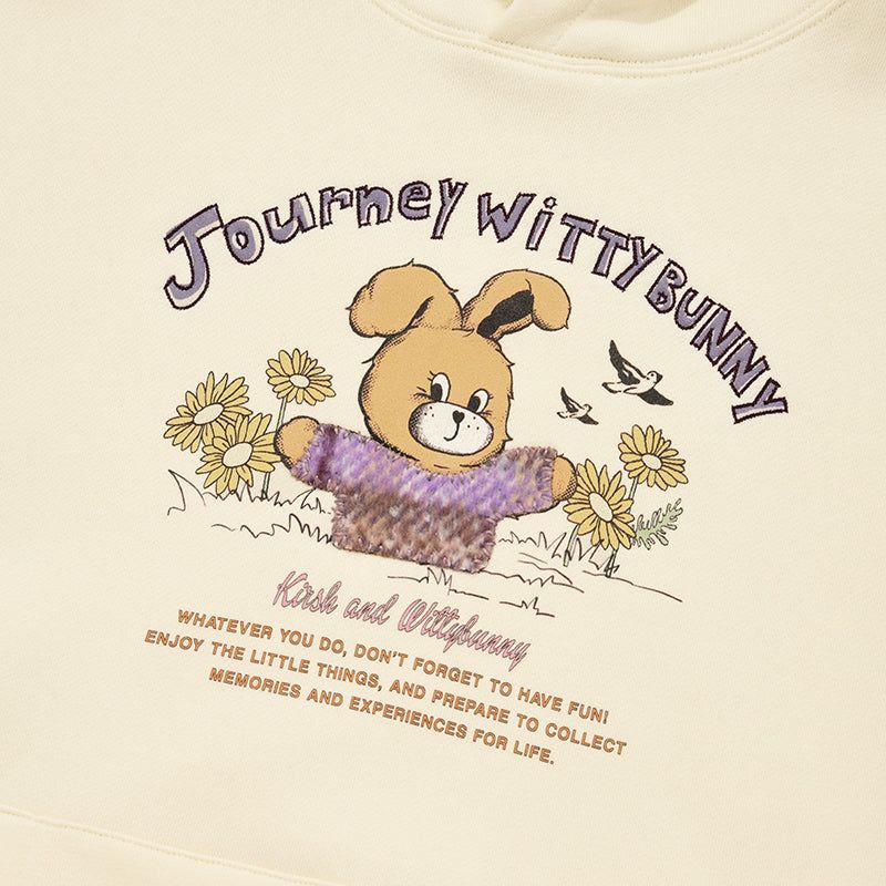 WITTY BUNNY PATCHWORK GRAPHIC NAPPING HOODIE [IVORY]