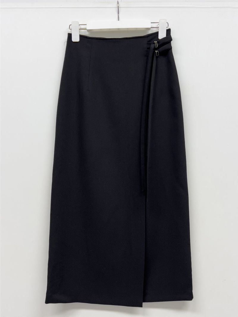 Two-buckle wrap H-line long skirt
