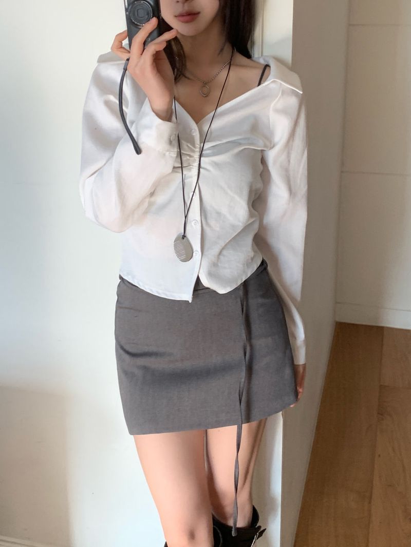 Slate Line Thin Belt Formal Mini Skirt