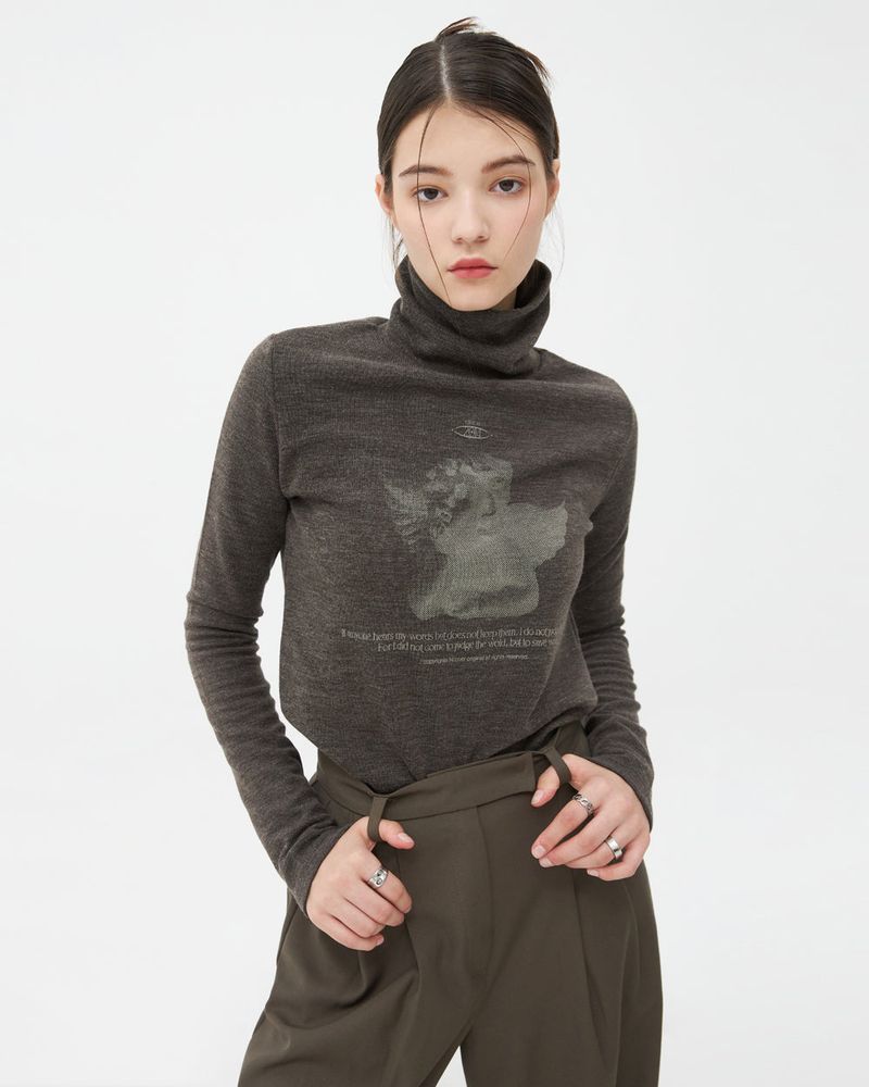 PLASTER CAST TURTLENECK KNIT-BROWN