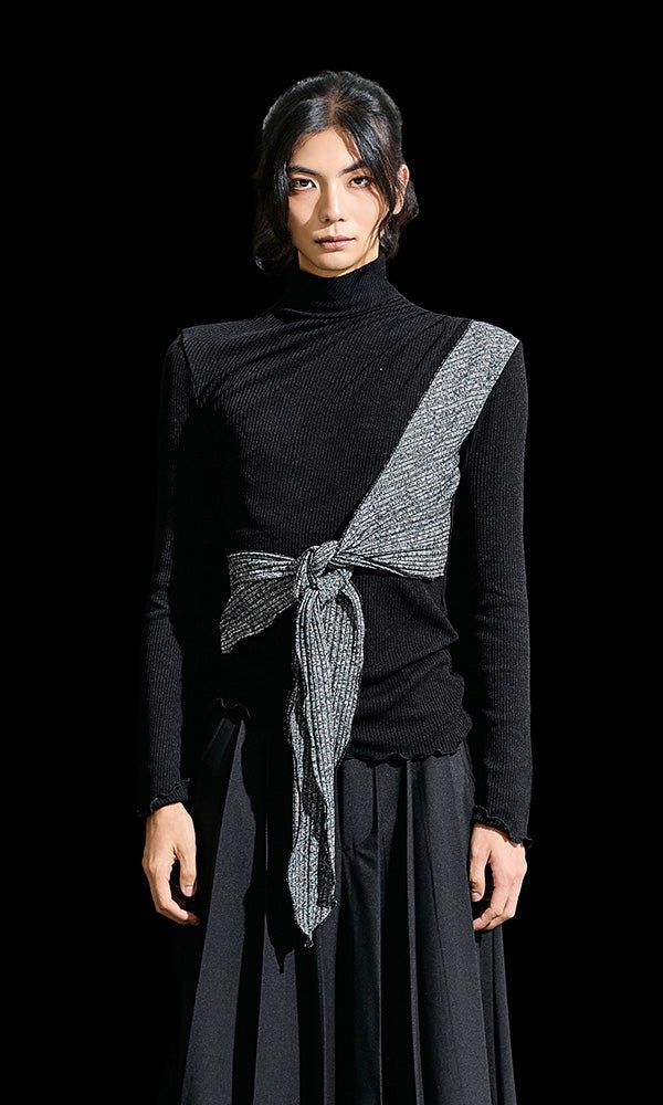 Reculer（ルキュレ）の「Cowl string coloration  draped T-shirt Black（Tops）」