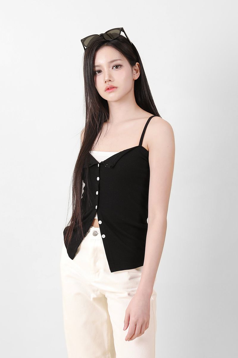 Button Sleeveless Top Black