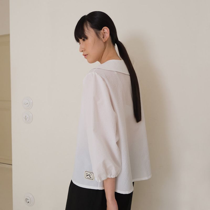 White Seersucker Ribbon Blouse