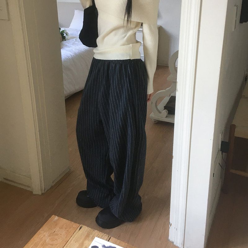 Mocken Stripe Wool Two-Way Wide Pants
