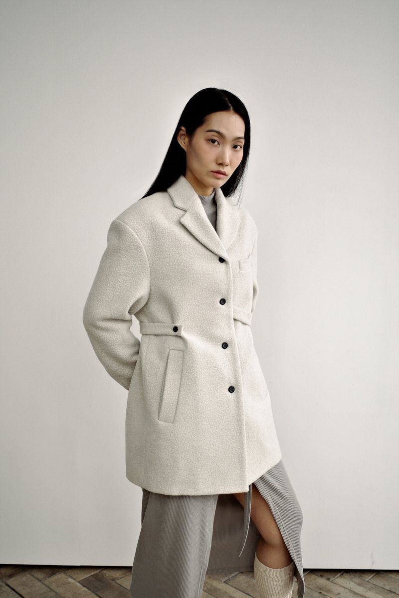 Fuzzy heavy wool coat, Light grey