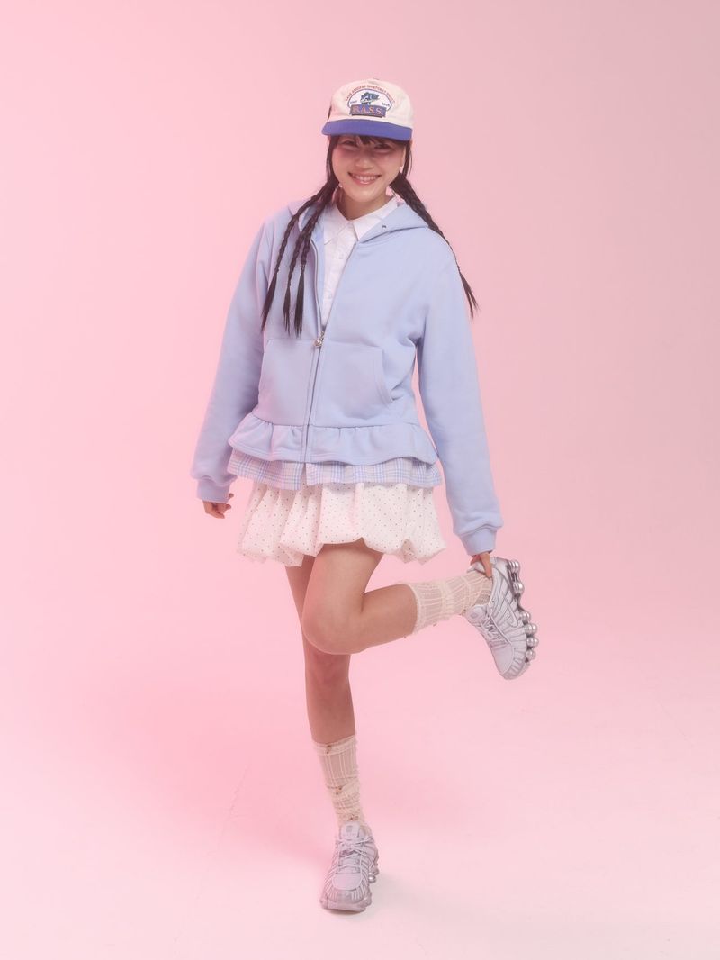  layerd ruffle hoodie_sky blue