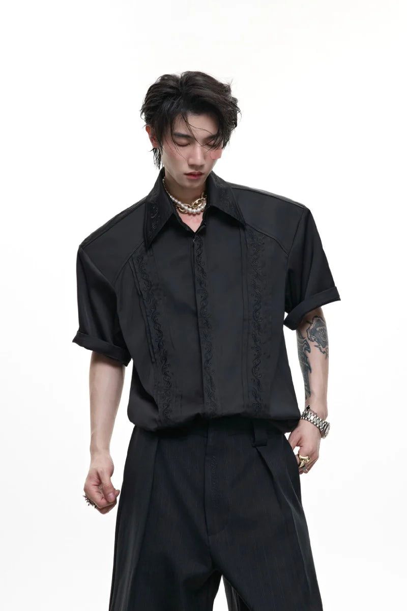 Embroidered Padded Shoulder Shirt