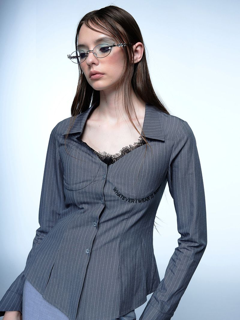 Emoha(エモハ)の「Emoha Grey Striped Siren Office Shirt(Tops)」