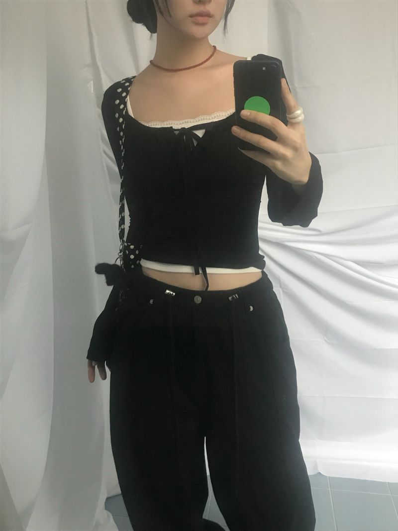 Slim Fit Ribbon Shirring Top