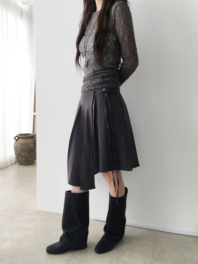 Unbal pleated wrap skirt