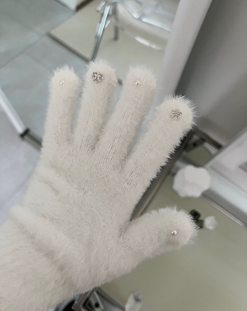 RGO Ballet Core Ribbon Jewelry Year-end Look Hip Cubic Long Heating Fleece-Lined Fur Mink Black White Brown Beige Gloves (Select 3 Colors)
