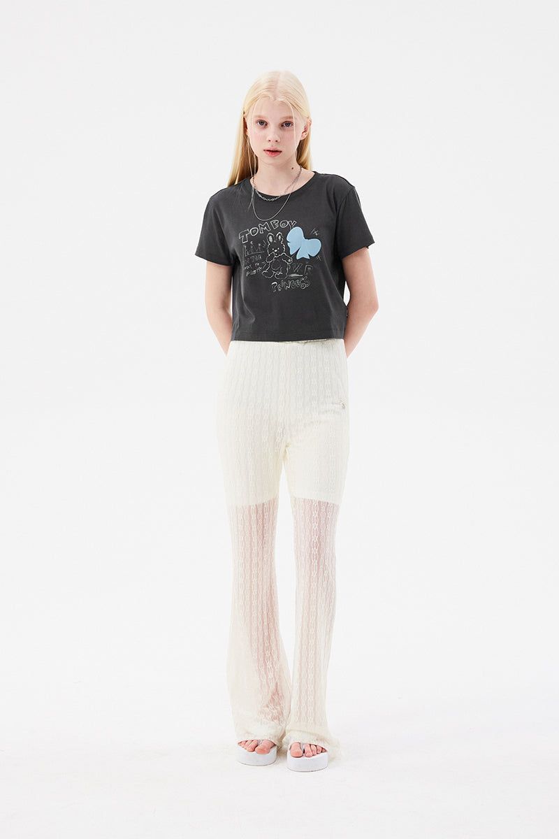 CHERRY LACE BOOTCUT PANTS [IVORY]