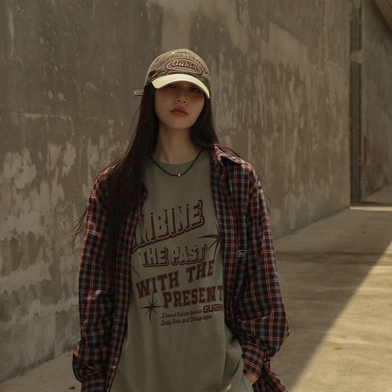 Logo Point Check Shirt - Burgundy