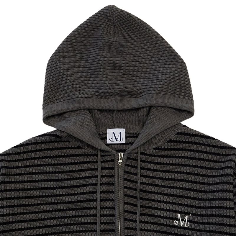 MEI STRIPE HAND-WARMER KNIT ZIP-UP UNISEX (2Color)