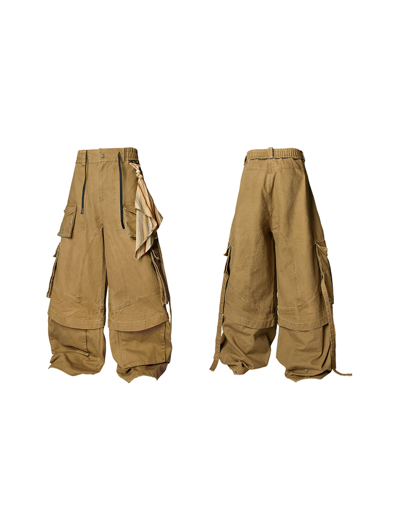 RELABEL Spatial Relations (Quartet) Eight-pocket Overlapping Detachable Distressed Multi-colour Double-jointed Workwear Ribbon Trousers