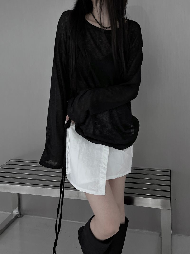 linen see-through long sleeve T (2color)