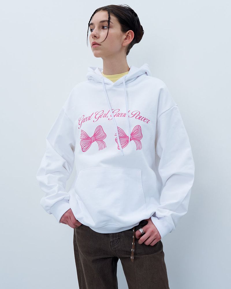 TWIN RIBBON HOODIE-WHITE