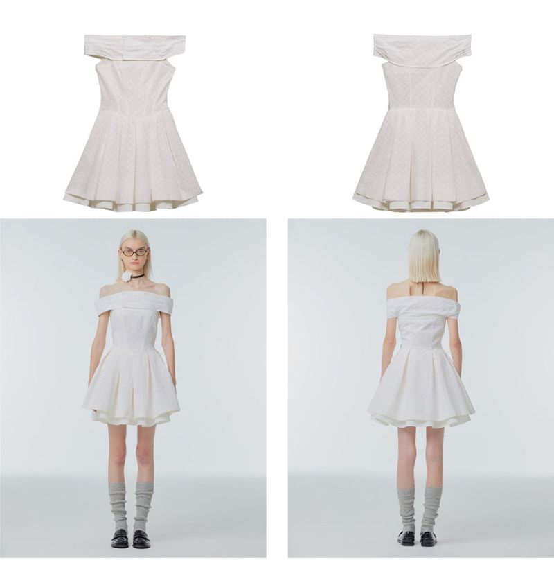 Off-the-shoulder flared mini dress