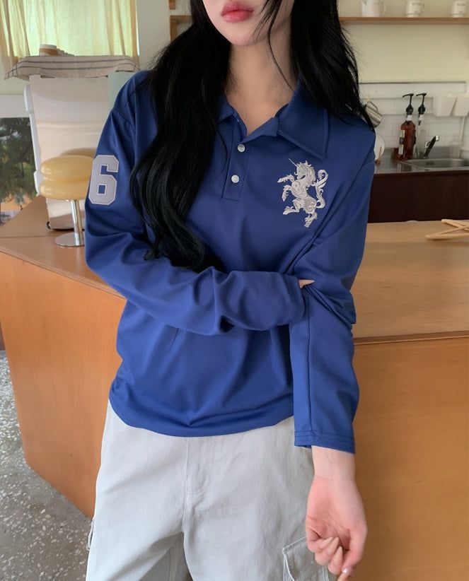 Horse Numbering PK Collar Long Sleeve Tee