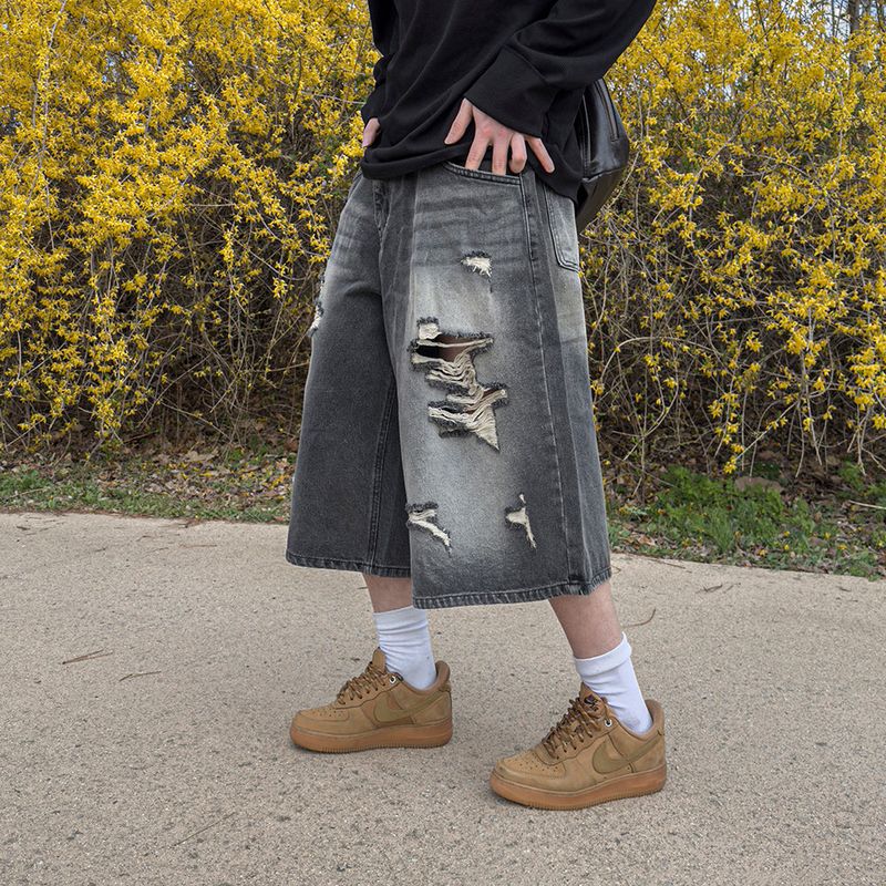 Level-Distressed Bermuda Denim Shorts