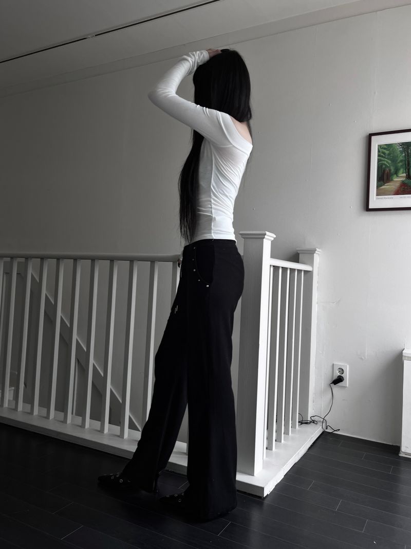 line stud bootcut pants (2color)