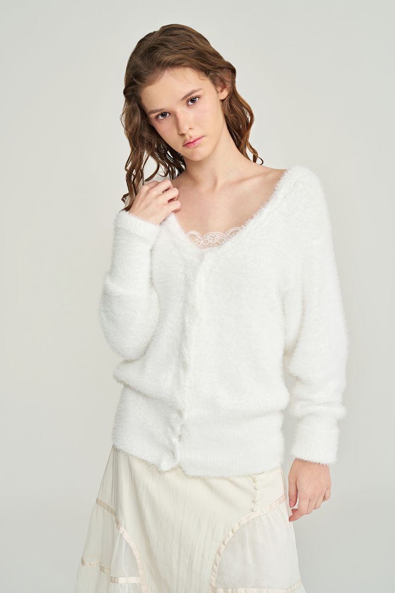 Souffle deep v-neck cardigan, Ivory