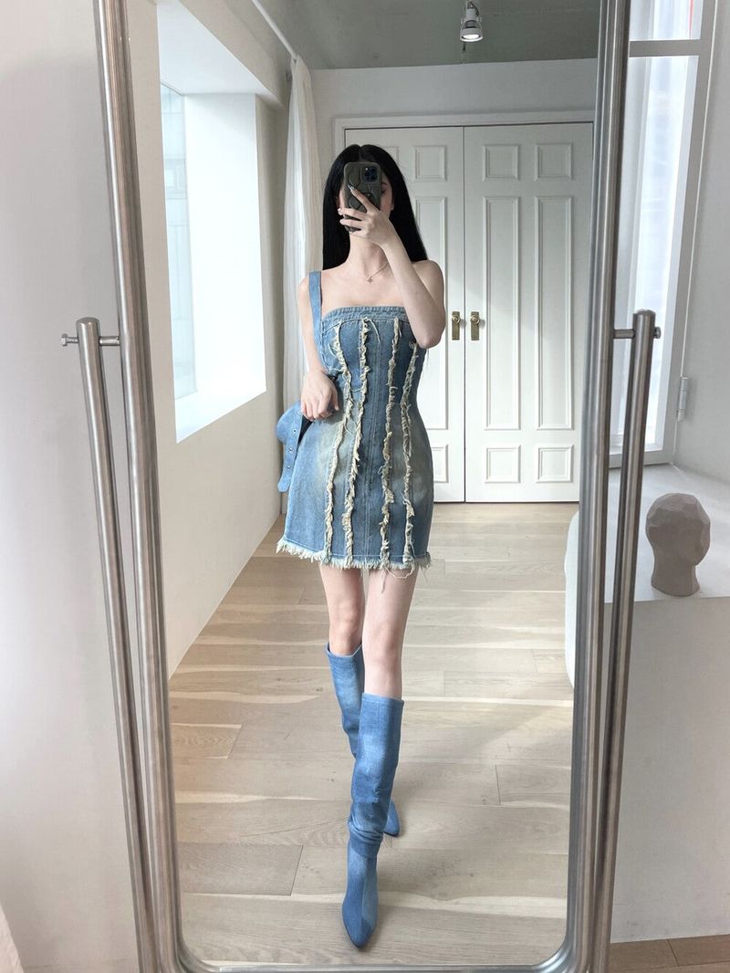 [High quality] 853. Jen damage denim top ops