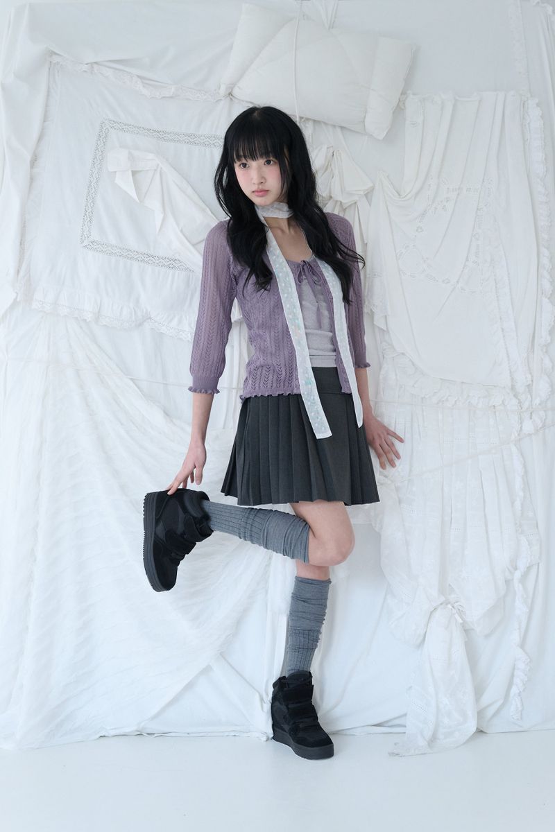 3/4 LACE KNIT CARDIGAN GRAPE
