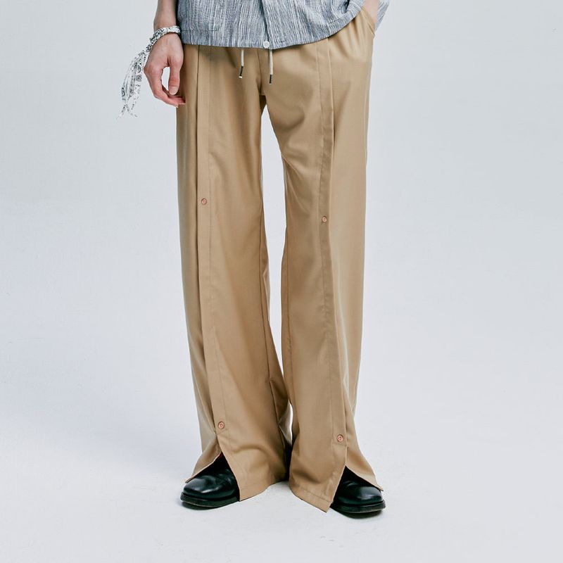 rivet wide flare banding slacks beige