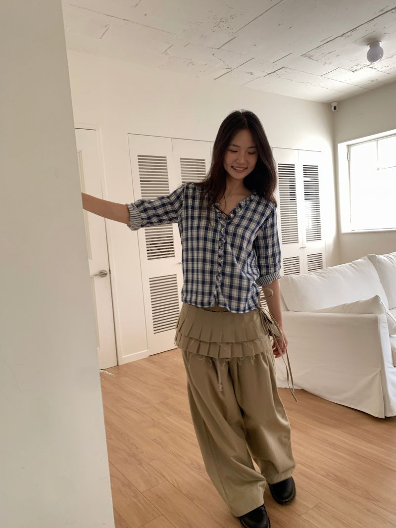 DOUBLE PLEATS LAYERED SKIRT (2C)