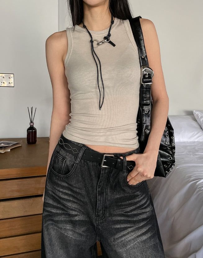 [U-BASIC] Skin Round Soft Ribbed Sleeveless