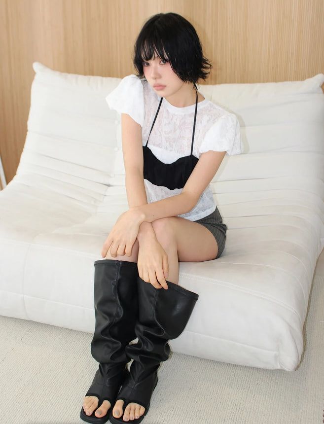 LEATHER THONG SLOUCH BOOTS