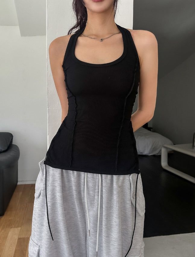 Mute cut side eyelet halter sleeveless