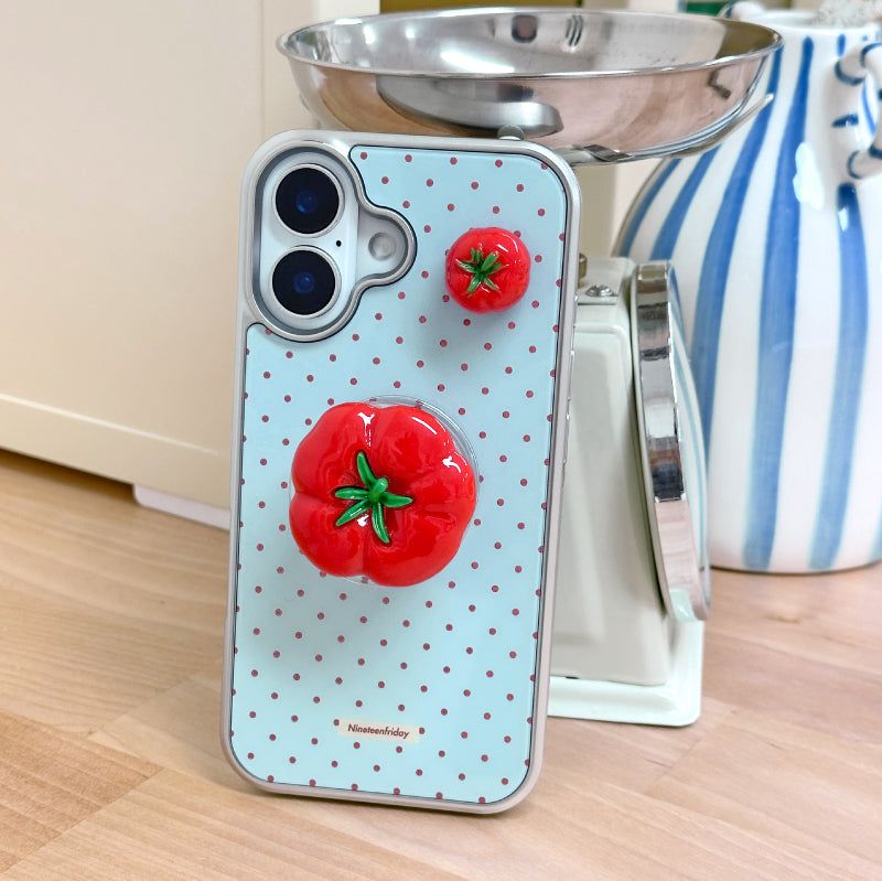 Nineteenfriday（ナインティーンフライデー）の「グリップセット) 3D トマトマグセーフドットフォーンフォーンケース（スマホグッズ/小物）」