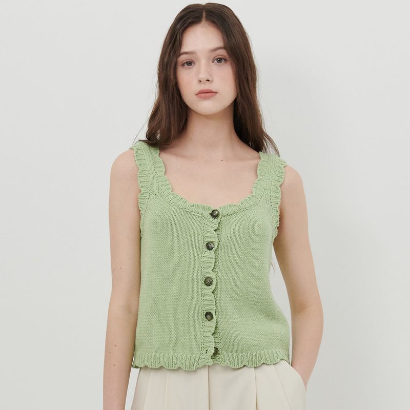 AWE BORN US（アボンアス）の「ハートスカロップドニッティドトップ [GREEN]（トップス）」
