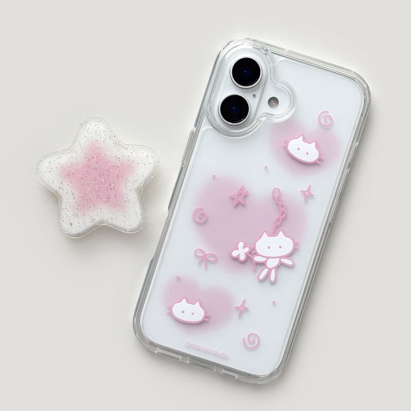 [Gel-hard] Heart cat Phone case (Pink) (only case)