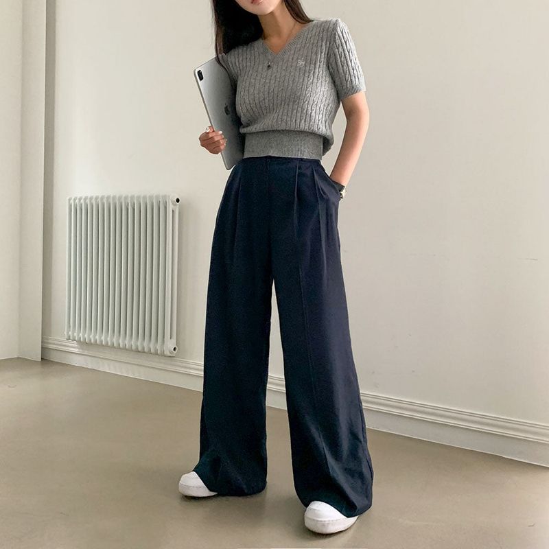 [Bellide made / Short, Long] Summer version two-pintuck wide slacks